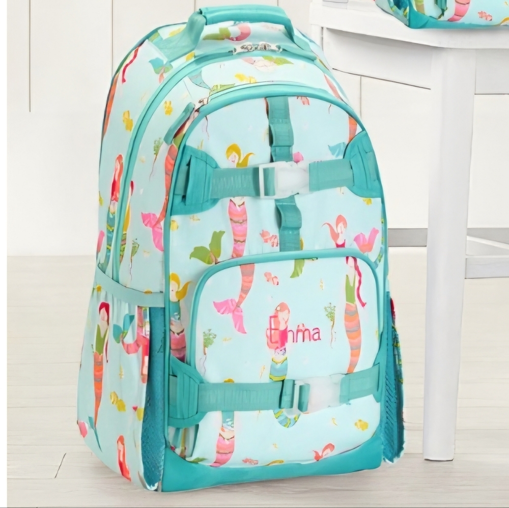 Retired Pottery Barn Kids Mackenzie Aqua Mermaids Rolling Backpack
